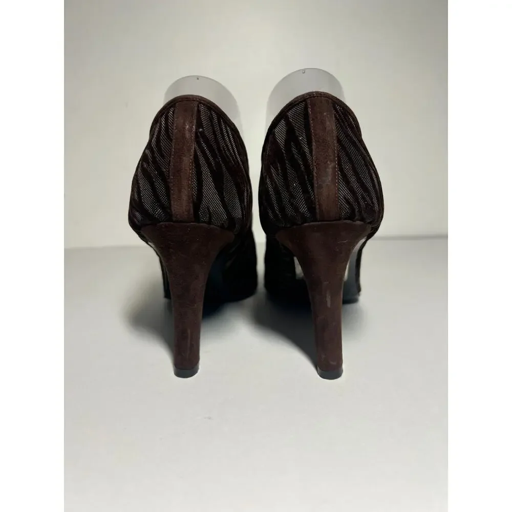 YSL Yves Saint Laurent Brown Velvet Zebra Burnout 3.5" Heel Pump Shoe Size 10 - Picture 5 of 8